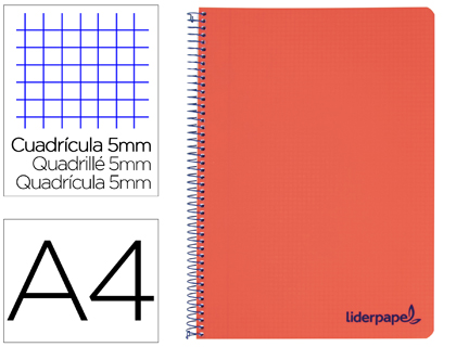 Cuaderno espiral Liderpapel Wonder A4 tapa plástico 120h micro 90g c/5mm. color rojo